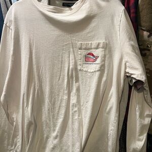 Vineyard Vines Long-Sleeve Pocket Tee in White with Pink Whale